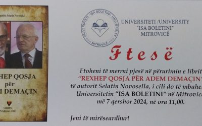 Ftesë Në Promovimin E Librit “Rexhep Qosja Për Adem Demaçin”, Nga Autori, Selatin Novosella