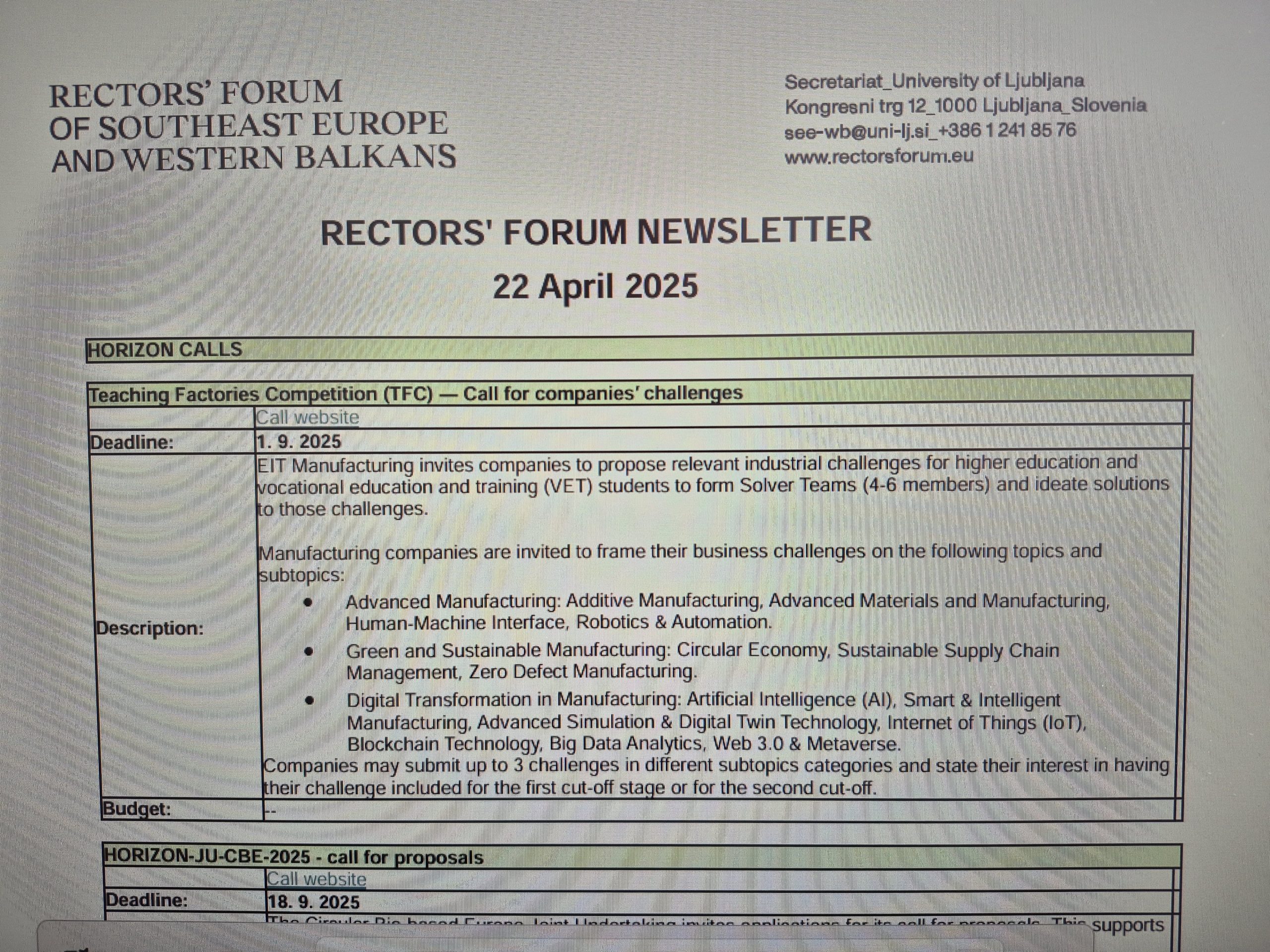 Rectors’ Forum Newsletter (24.04.2025)