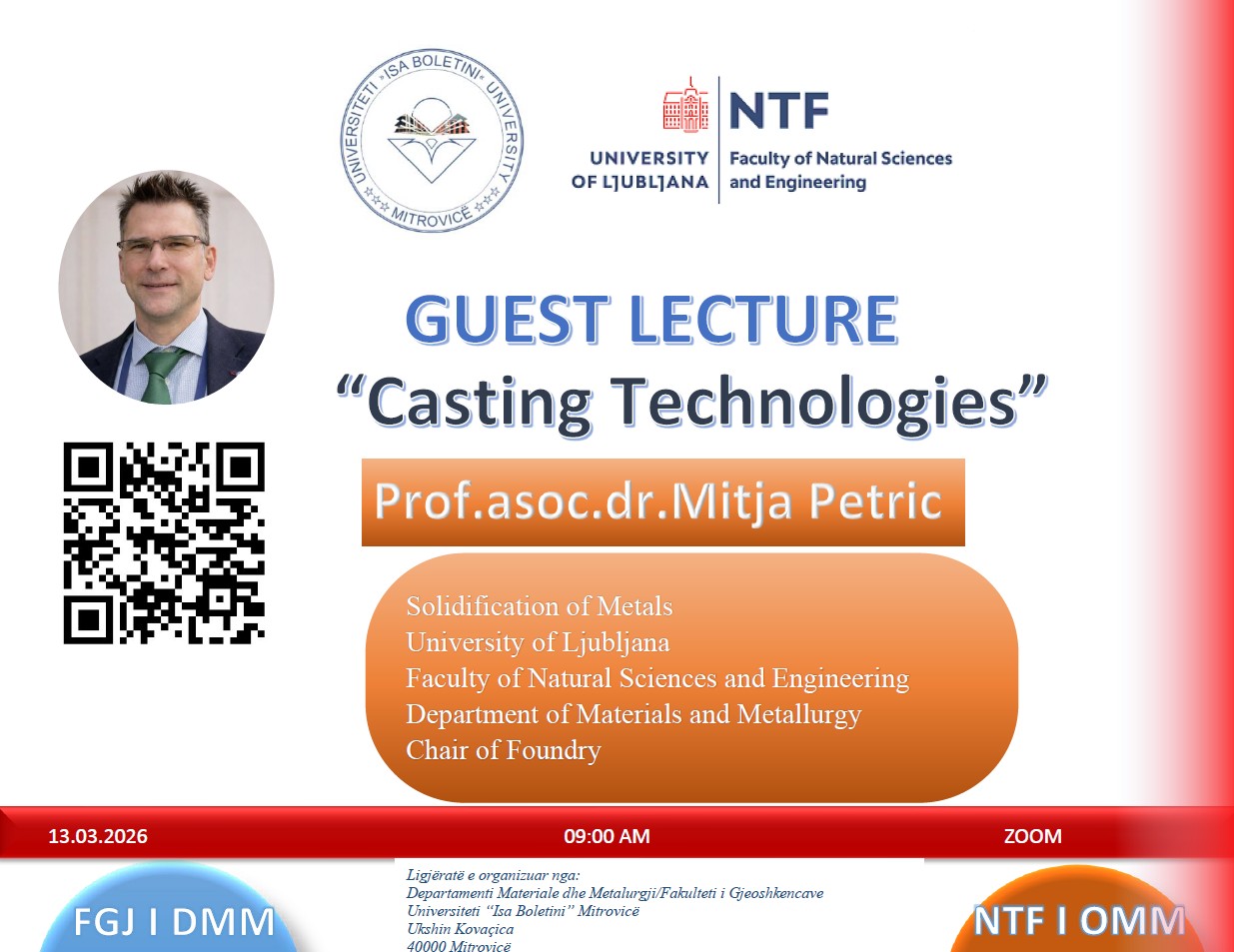 Ftesë Për Ligjëratë Ndërkombëtare: Guest Lecture  “Casting Technologies”
