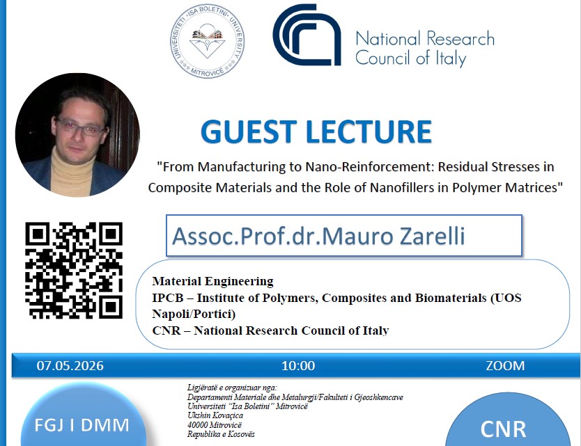 Ftesë: Prof.dr. Prof. Dr. Mauro Zarelli Mban Ligjëratën Me Temë: “From Manufacturing To Nano-Reinforcement: Residual Stresses In Composite Materials And The Role Of Nanofillers In Polymer Matrices”