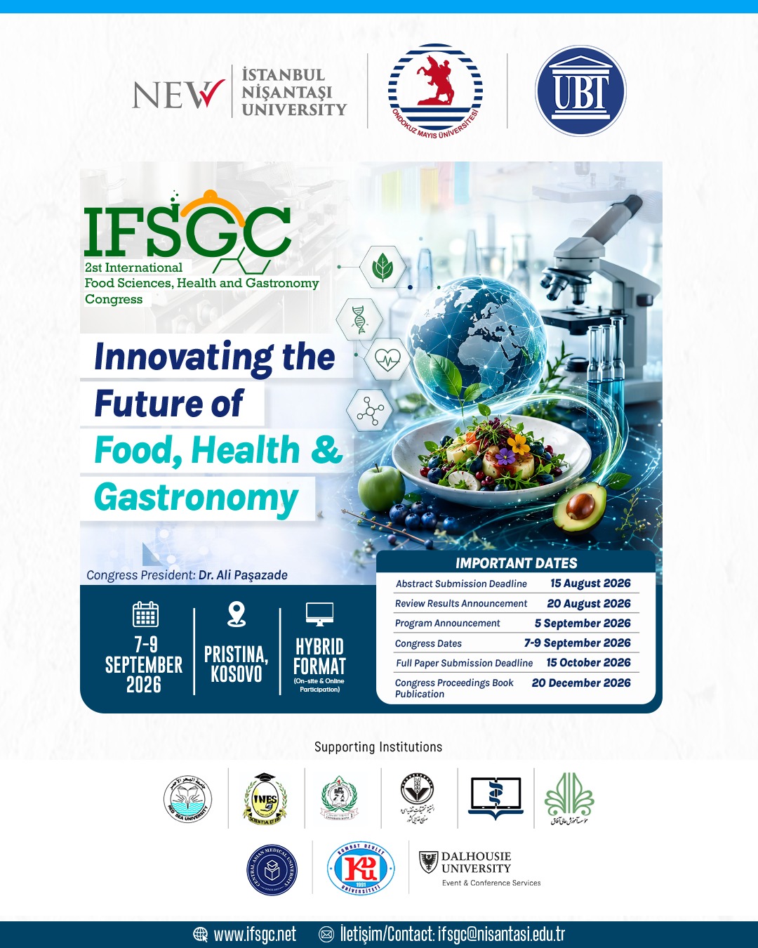 Njoftim Për Stafin Akademik Dhe Studentët: Konferenca E 2-të Ndërkombëtare Për Shkencat Ushqimore, Shëndetin Dhe Gastronominë (IFSGC 2026)